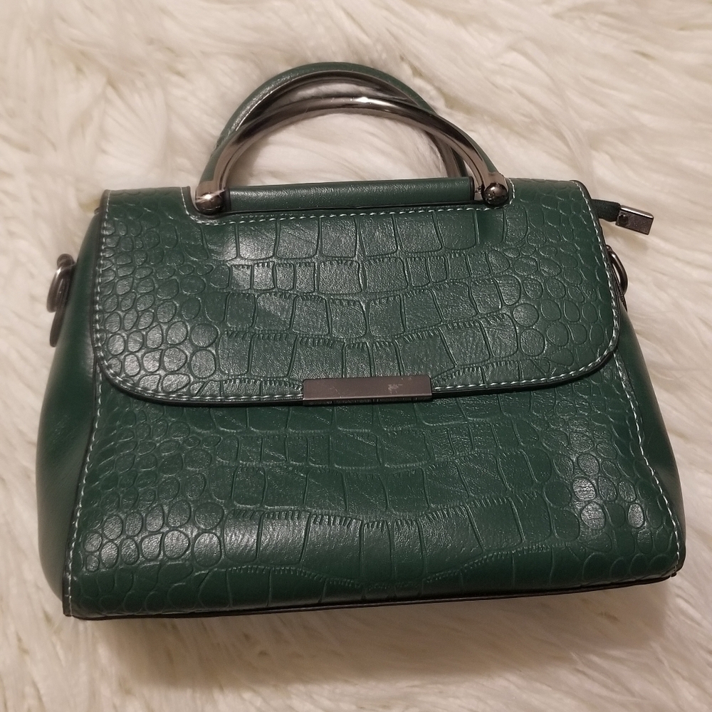 Green Crocodile-Embossed Handbag